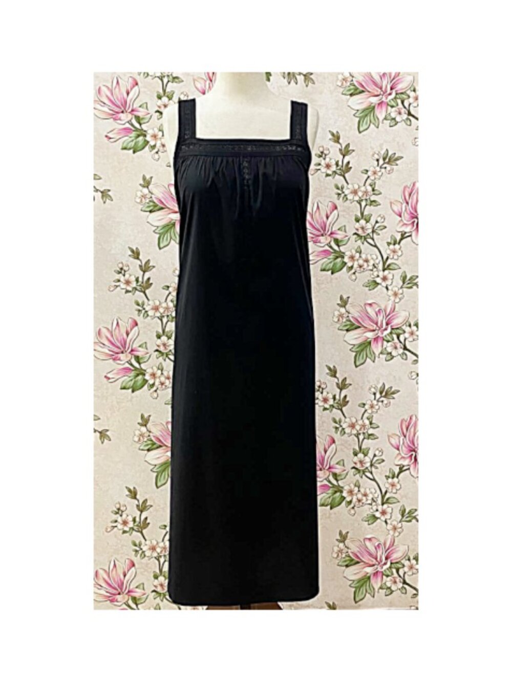 SoieRose 100% Cotton Black Vintage-Inspired Victorian Nightgown - Maxi Nightgown